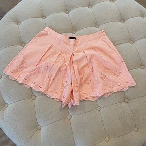 Jcrew women’s peach shorts with pleats and eyelet detailing